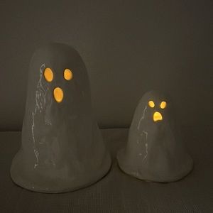 🎃👻Halloween👻🎃 Cracked Glazed Clay Ghosts-1 small and 1 medium